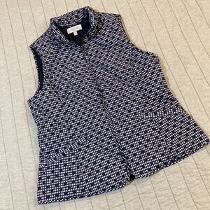 Talbots Quilted Puffer Vest Buffalo Polka Dots Blue White Lightweight Medium